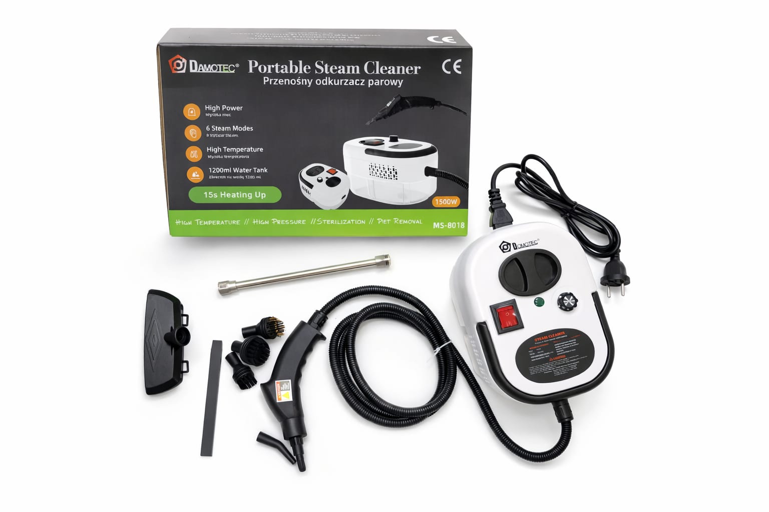 Tragbarer Dampfreiniger MS-8018 mit Zubehörset 1500W